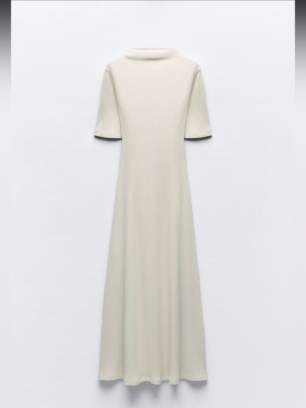 Zara Cream Ribbed Short Sleeve Maxi Dress with Mock Neck